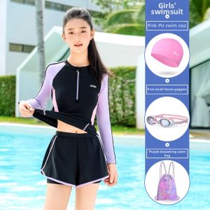 XTEP | Conservative Long Sleeve Separate Childrens Swimwear