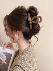 Retro Furry round Bead Hair Claw Womens Large Size Shark Clamp Multi-Quantity Rear Head 2025 New Style Bun Hair Clip