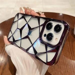 Mạ Hình Học 3D xuyên thấu đính kim cương Ốp điện thoại cho Iphone 15 11 12 13 14 Pro Max silicon mềm vỏ Cản Sốc chống sốc