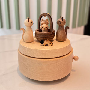 Wooden Music Box Jeancard Taiwan Cat Design Eight Notes Rotating Vintage Nostalgic Childrens Day Gift Friend