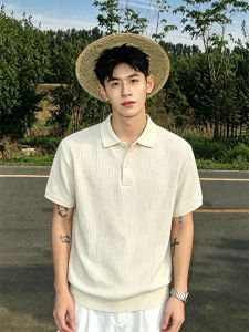 OUMULONG | Retro Texture Polo Shirt Breathable