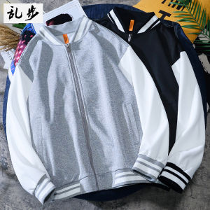 Mens Baseball Jacket Casual Loose Fit Autumn Fashion Outerwear Polyester Fiber Long Sleeve Baseball Collar Side Zipper