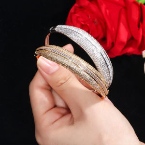 SEQUITO Phong Cách Ấn Độ Precious Women Trang Sức Đeo Cổ Tay Bạc Mạ Vàng Full Inlay AAA Đá Cubic Zirconia Classic Vòng Tay Bản Rộng Prom Vòng Tay Dự Tiệc Cho Phụ Kiện Quần Áo B181