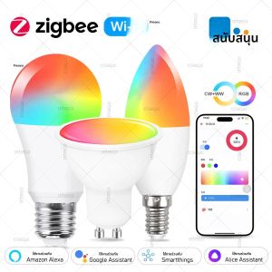 EWelink E27 E14 GU10 สมาร์ทหลอดไฟ WiFi Zigbee หลอดไฟ LED หรี่แสงได้ RGB CW ทํางานร่วมกับ Alexa Amazon Google Home Yandex Alice