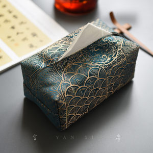 Handmade Brocade Tissue Storage Box Fabric Chinese Desktop Accessible Luxury Paper Extraction Box B & B Tea Room Peony Tissue Cloth Cover