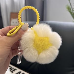 Cute Rabbit Fur Flower Car Keychain Plush Ball Flower Book Bag Hanging Decoration Birthday Gift Sycana Brand Fashion Accessories