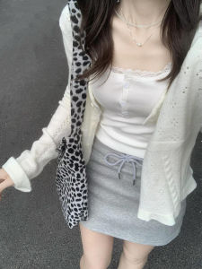 White Lace Crop Top Womens Summer Sweet Spicy Inner Wear with Chest Pad Base Layer Outer Wear Shirt Pure Desire Style