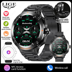 LIGE | New LIGE 2 IN 1 Smart Watch TWS Earphones NFC Heart Rate Blood Oxygen Fitness Tracker Sport Watch Bluetooth Call Men Smart watch