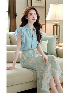 TIANANQI | Bộ Áo Sơ Mi Và Chân Váy Phong Cách Mát Mẻ Cho Mùa Hè