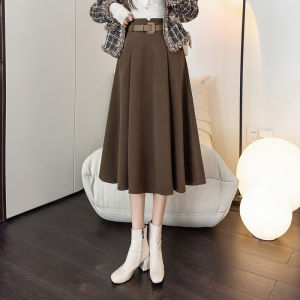 Flared A-line Waist-High Hip Cover Mid-Length Half Skirt