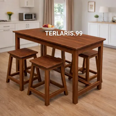 1. Set Meja Makan Kayu Mahoni + 4 Kursi | Meja Cafe / Teras / Resto Minimalis