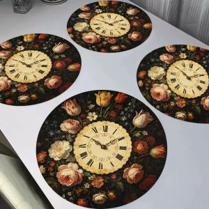 VIKAMA Hoa Bohemian Bàn Tròn Thảm Bộ 2/4/6 Chống Dầu Chống Trầy Xước Chống Trơn Trượt Retro Ăn Trang Trí Nhà Bếp Vải Lanh Polyester