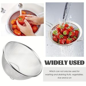 Stainless Steel Drain Basket For Washing Vegetables Fruit Rice Household Multi Use Mesh Sieve Kitchen Draining Basket Easy Clean