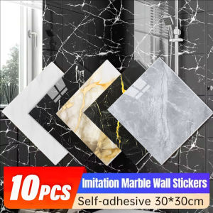 Yespery 10 cái giả đá cẩm thạch PVC Nhãn Dán Sàn tự dính gạch Miếng Dán Tường chống thấm nước phòng tắm phòng khách moden trang trí Đề-can dán tường
