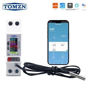 TOMZN TOB9-50LW 23mm WIFI Bộ Ngắt Mạch Thông Minh AC110V 230V 50A TUYA Tương Thích Điện Áp & Dòng Điện Đo Nhiệt Độ Bảo Vệ Nhà Cửa