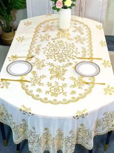 Bàn Tròn Hình Elip PVC Chống Dầu Chống Nóng Chống Thấm Nước Bàn Tròn Gập Lại Không Cần Giặt Bàn Tròn Gập Lại Vàng Bằng Vải