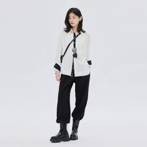 Color Block Split Loose Short-Front Long-Back Blouse