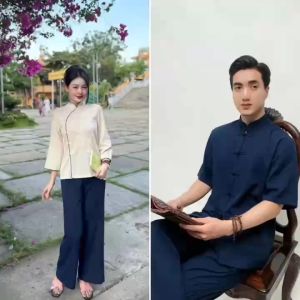 Pháp Phục NAM-Đồ lam đi chùa NAM bộ pháp phục tay lỡ vải đũi cao cấp thoải mái thanh lịch tôn dáng- Pháp Phục Linh Sơn