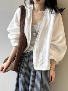 CHOEFULYN | Retro Japanese Style Sun Protection Loose Lightweight Long Sleeve Linen Shirt Blouse