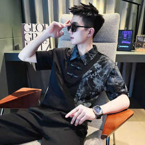 New Chinese Style Polo Shirt Short Sleeve Mens Summer Fashion Brand Casual Top Collar Splice T-Shirt Trendy Handsome Leisurewear