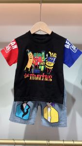 TREEHOUSE babies clothes for boys Black Casual Cartoon Short Sleeve Shorts Two-piece Fashion Childrens Clothing Set