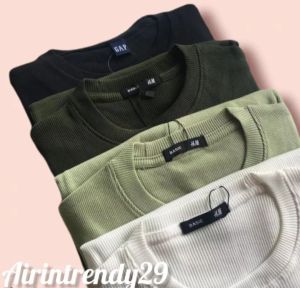 Kaos Rib Wanita Dewasa Lengan Panjang Warna Solid Polos