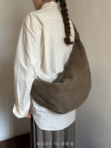 MUSESTU25 Large Capacity Canvas Cornbread Bag Slung over Shoulder Linen Breadstick Bag British Style Youth Daily Use Zipper Closure