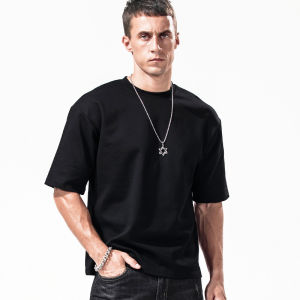 Pure White Short-Sleeved T-shirt Men S Cotton Loose Half Sleeve Elbow Sleeve Top Clothes Five-Quarter Sleeve Solid Color Heavy Bottoming Shirt Summer