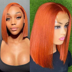 Tóc Giả Bob Ngắn Thẳng Màu Cam Tóc Người Chất Liệu Ren 4x4 Mật Độ 180% Tóc Remy Malaysia Kích Thước Mũ Trung Bình