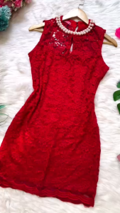 MYDU SALE : MS 35 Đầm Ôm Thun Ren – Kết Ngọc Sang trọng Form Body Tôn Dáng
