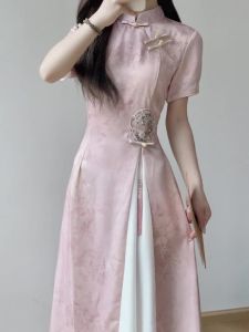 Cheongsam 2024 New Style Ao Dai New Chinese Style Young Girls Improved National Style Temperament Daily Waist-Tight Dress