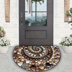 Thảm Cửa Khảm Hình Bán Nguyệt VIKAMA Thảm Cửa Khảm Hình Bán Nguyệt Đầy Màu Sắc Màu Xanh Cam Kính Màu Nghệ Thuật Pha Lê Chống Trượt Cho Lối Vào Phòng Ngủ Phòng Khách