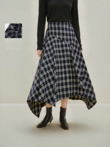 INMAN | Vintage Black Check Deconstructed A-Line High Waist Skirt