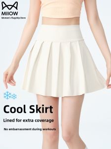 Miiow | High Waist Ice Silk Pleated Skirt Yoga Pants Womens Base Layer Slimming A-Line Mini Skirt Catman Summer Fashion Plus Size