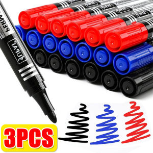 3Pcs/set Permanent Marker Pen Fine Point Waterproof Ink Crude Nib Black Blue Red Ink Fine Color Marker Pens Multi-Purpose Marker
