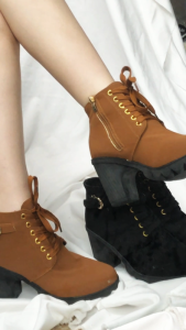Womens Fashion Elegant High-Heel Ankle Boots Casual Classic Side Zipper Low-Cut Chunky Heel Short Boots