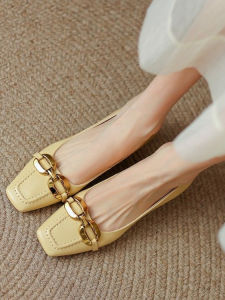 Sheepskin Version French Elegant White Mary Jane Small Leather Shoes Women Low Cut Square Head Thick Heel One Strap Loafers