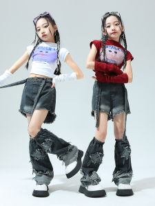 Girl Two Sections Denim Suit Girl Trendy Hip Hop Performance Cool Handsome Internet Celebrity Fried Street Hip Hop Jazz Costumes