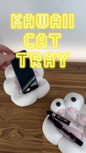 SLYCELAB Cat Paw Tray Multifunctional 3D Printed Phone Holder Cute Kawaii Desktop Organizer