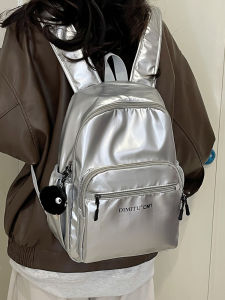 Silver Metal Sense Junior High School Schoolbag Female College Student Travel Lightweight Backpack Female 2024 New Fashionable Backpack Female