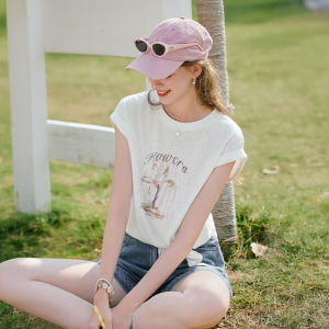 XIANGYING | Attractive White Loose Binding Small Size Women T-Shirt