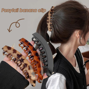 Leopard Print Vintage Banana Hair Clip Women Girls Elegant Ponytail Hairpin Ponytail Holder Hair Style Tools Fashion Solid Color