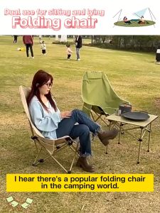 【COD】Outdoor Folding Moon Chair & High-Back Chairs buy 1 take 1 heavy duty Round Camping Adjustable Portable With Pockets folding bed 300KG