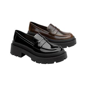 Toomanyshoes Womens Flats Sakura Tree under College Style Leather Shoes Driving Loafers round Toe mid Heel Rubber Outsole