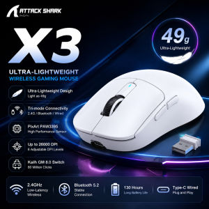 ATTACK SHARK X3 49g Ultralight Wireless Gaming Mouse | Tri-Mode PAW3395 26K DPI Optical Sensor Ergonomic Programmable Buttons