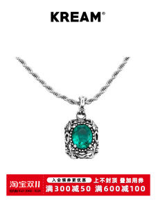 Kream S925 Sterling Silver Retro Distressed Emerald Pendant Mens Hip Hop Womens Same Necklace Clavicle Chain Sweater Chain