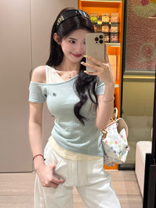 SUSIEYUAN | Slim Fit Short Sleeve T-Shirt Women Summer Casual Style Pure Color Block Shoulder Design Casual Fashion Ladies Top