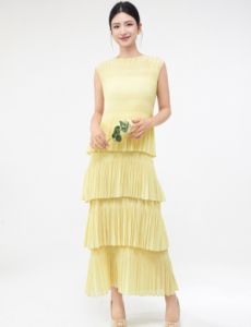 Sunya.1 Miyake summer womens pleated high-elasticity dress sweet and elegant  vacation-style cake dress # 25212zsj--24LYQ2149.