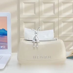 Hộp đựng giấy ăn sang trọng hộp đựng khăn giấy để bàn cao cấp màu trắng kem có thỏ đính kèm dễ thương Odela House