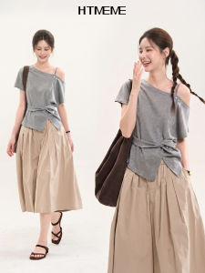 HTMEME | Áo Thun Nữ Elegante Dây Quấn Không Đều Không T Tay